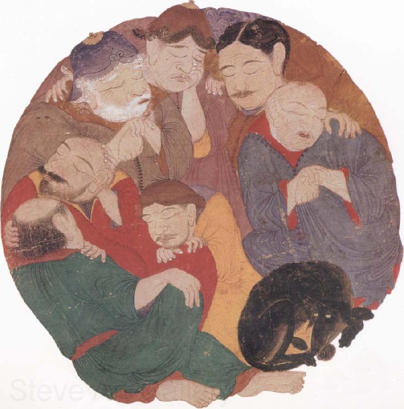 unknow artist The Seven Sleepers in the cave of Ephesus with their dog France oil painting art